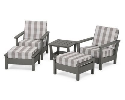 POLYWOOD® Harbour 5-Piece Deep Seating Chair Set in Slate Grey / Buffalo Plaid Grey Mist