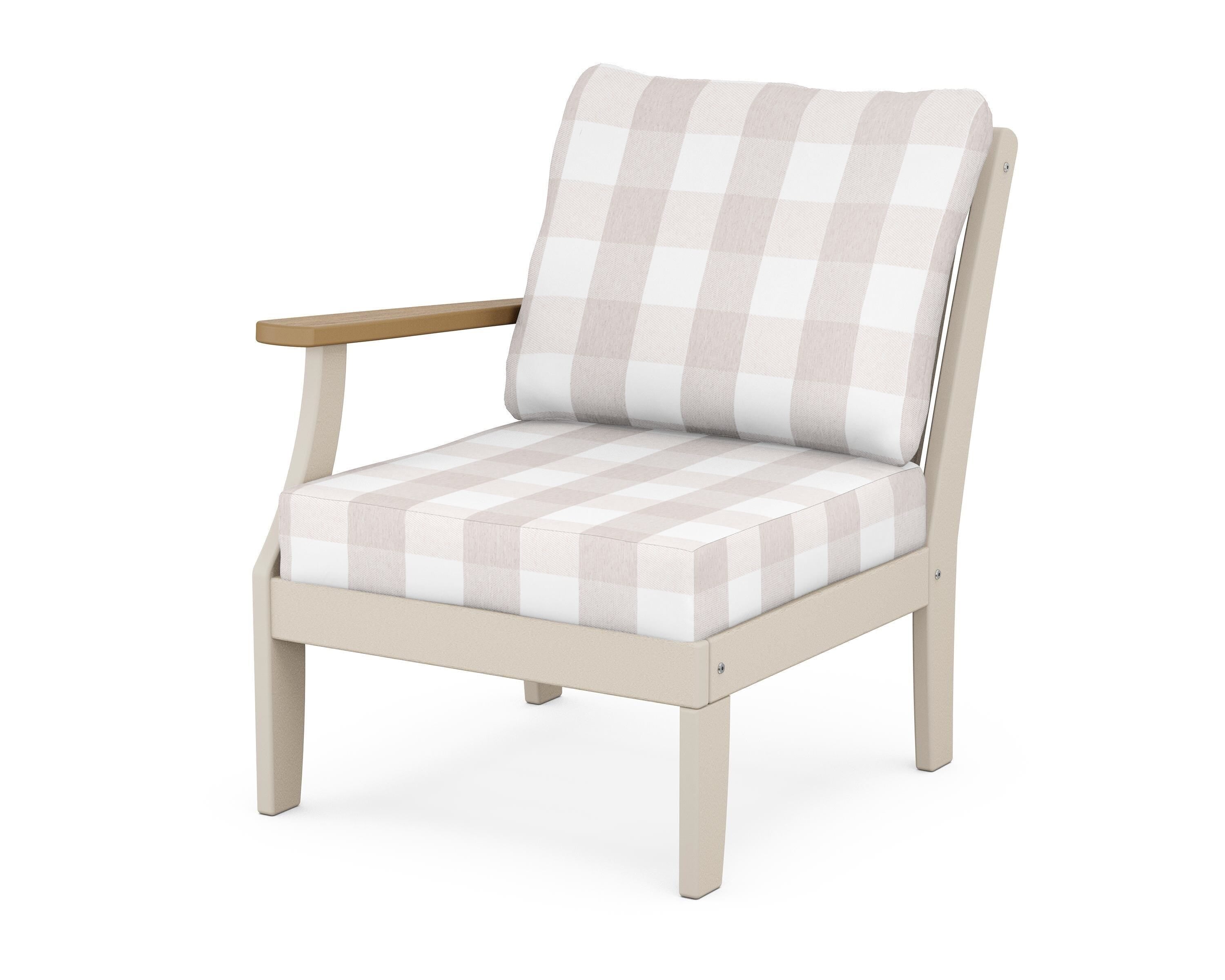POLYWOOD® Braxton Modular Left Arm Chair in Sand / Natural / Buffalo Plaid Dune Burlap