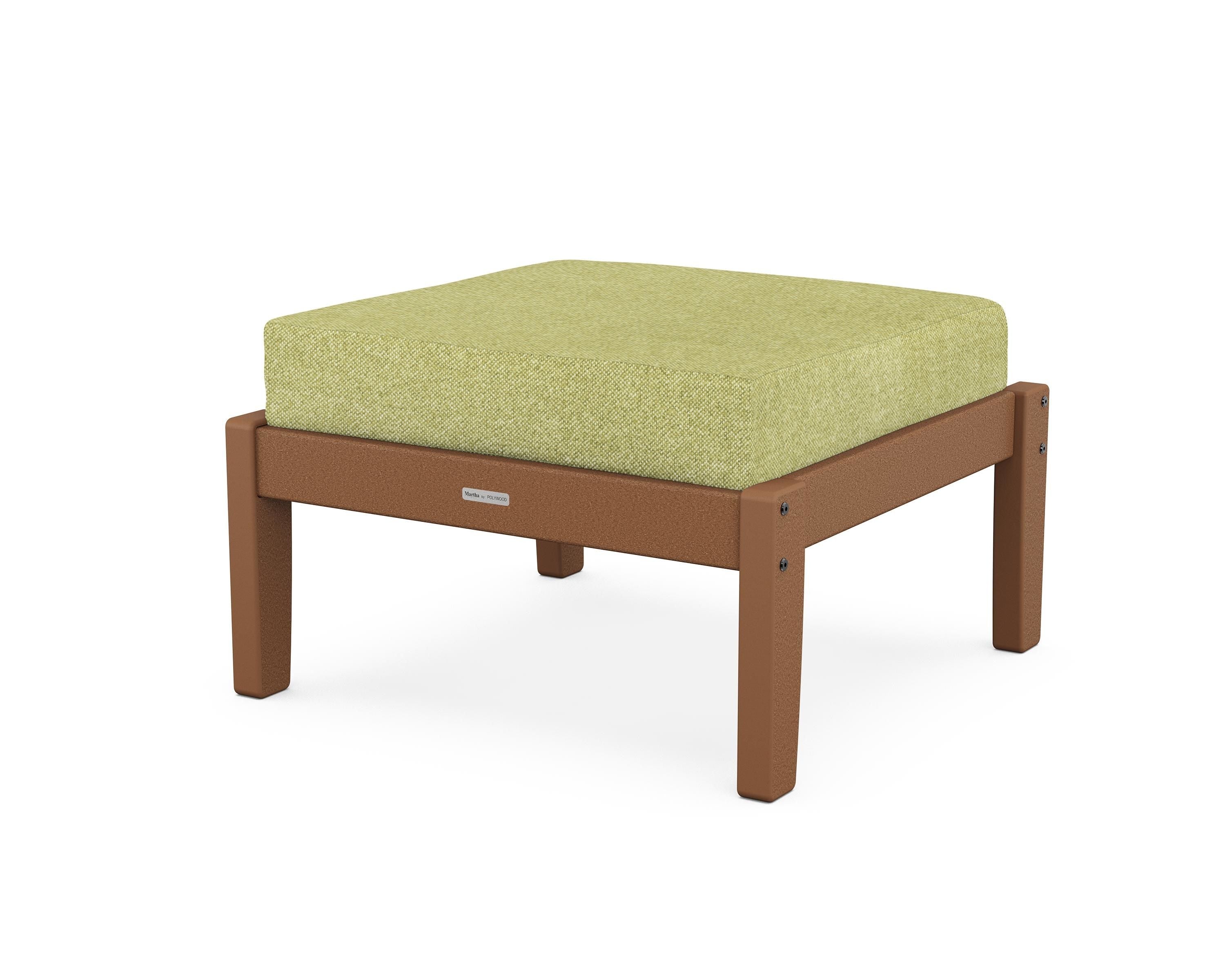 Martha Stewart by POLYWOOD® Chinoiserie Deep Seating Ottoman in Teak / Chartreuse Boucle
