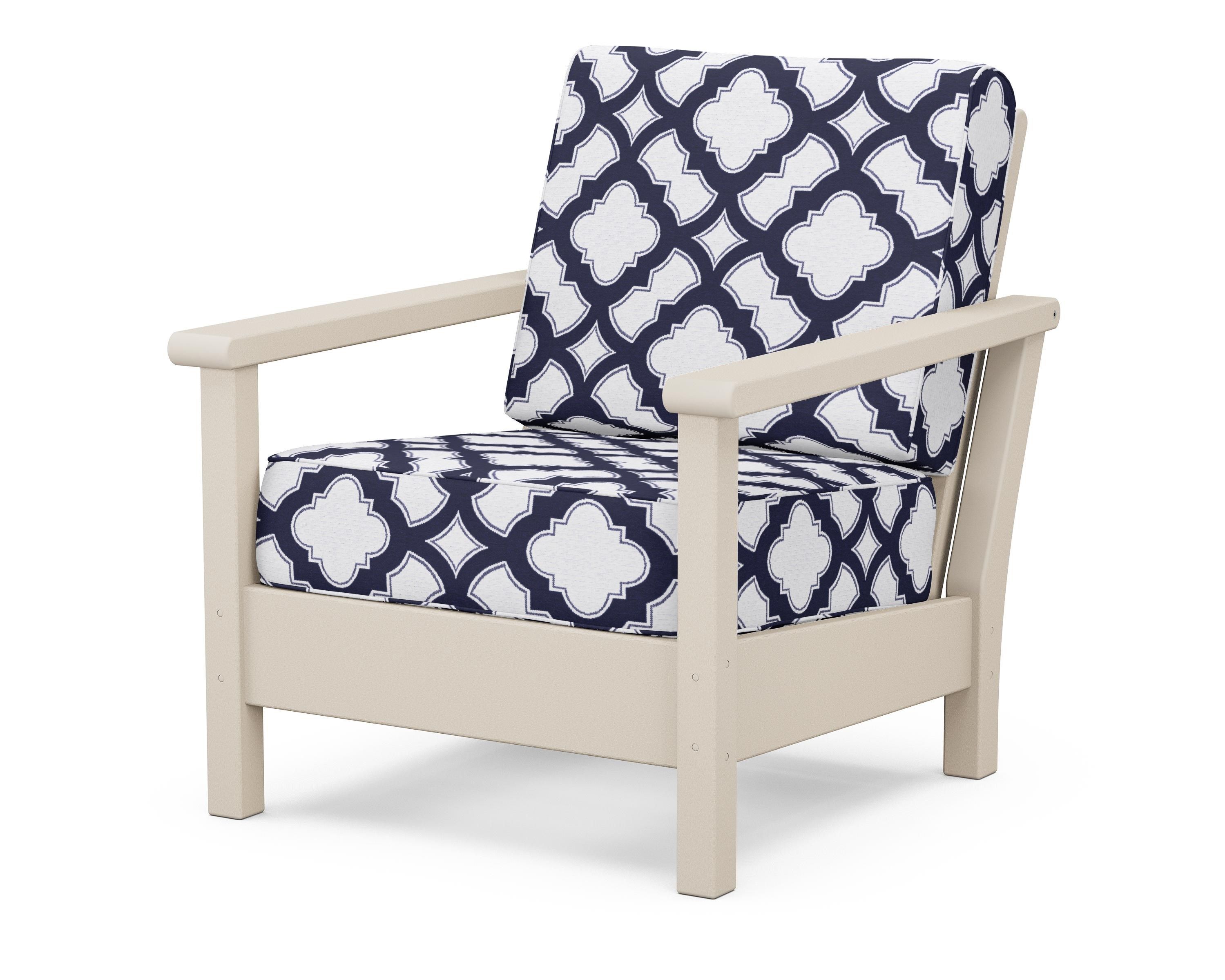 POLYWOOD® Harbour Deep Seating Chair in Sand / Trellis Navy