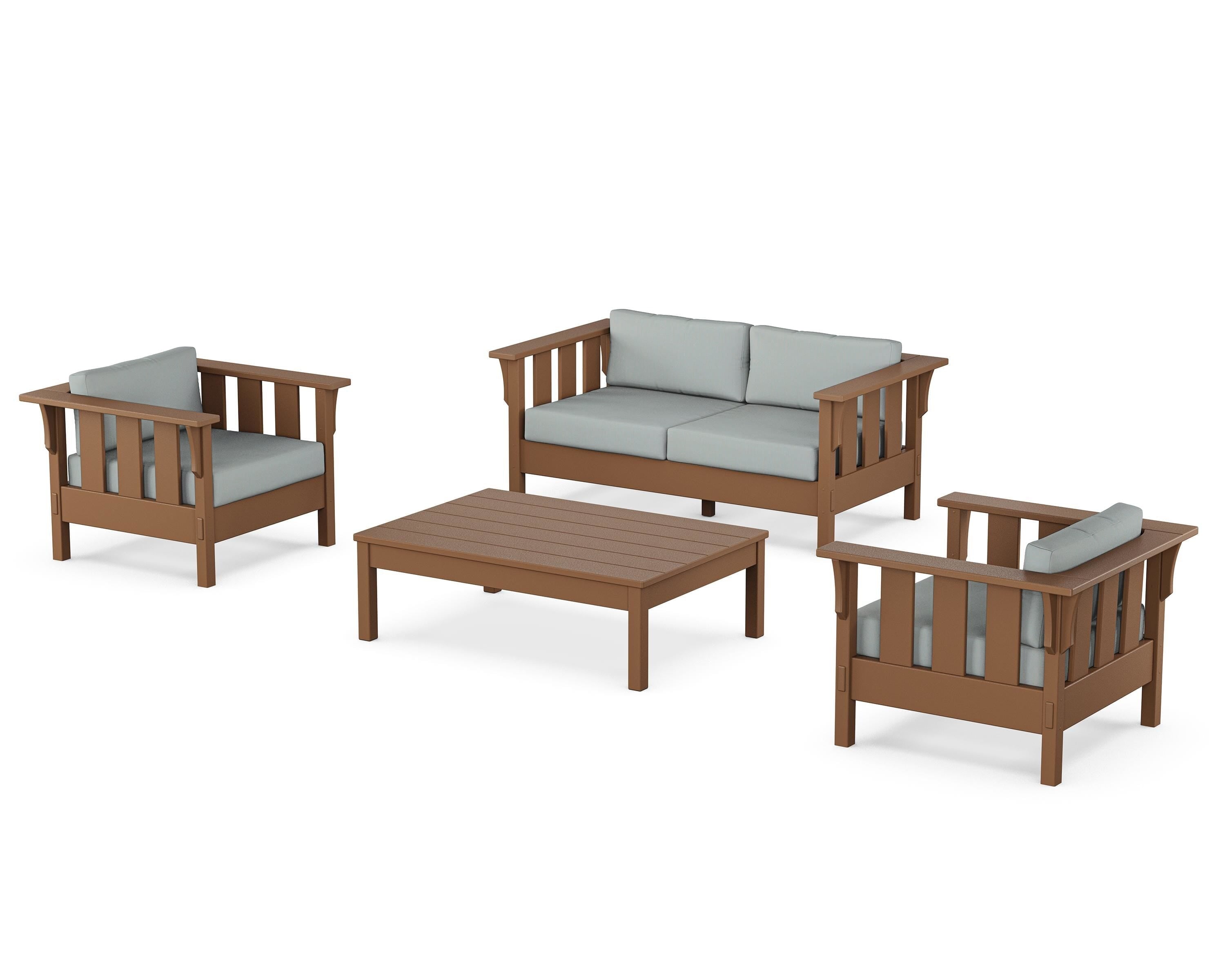 Martha Stewart by POLYWOOD® Acadia 4-Piece Deep Seating Set with Loveseat in Teak / Spa