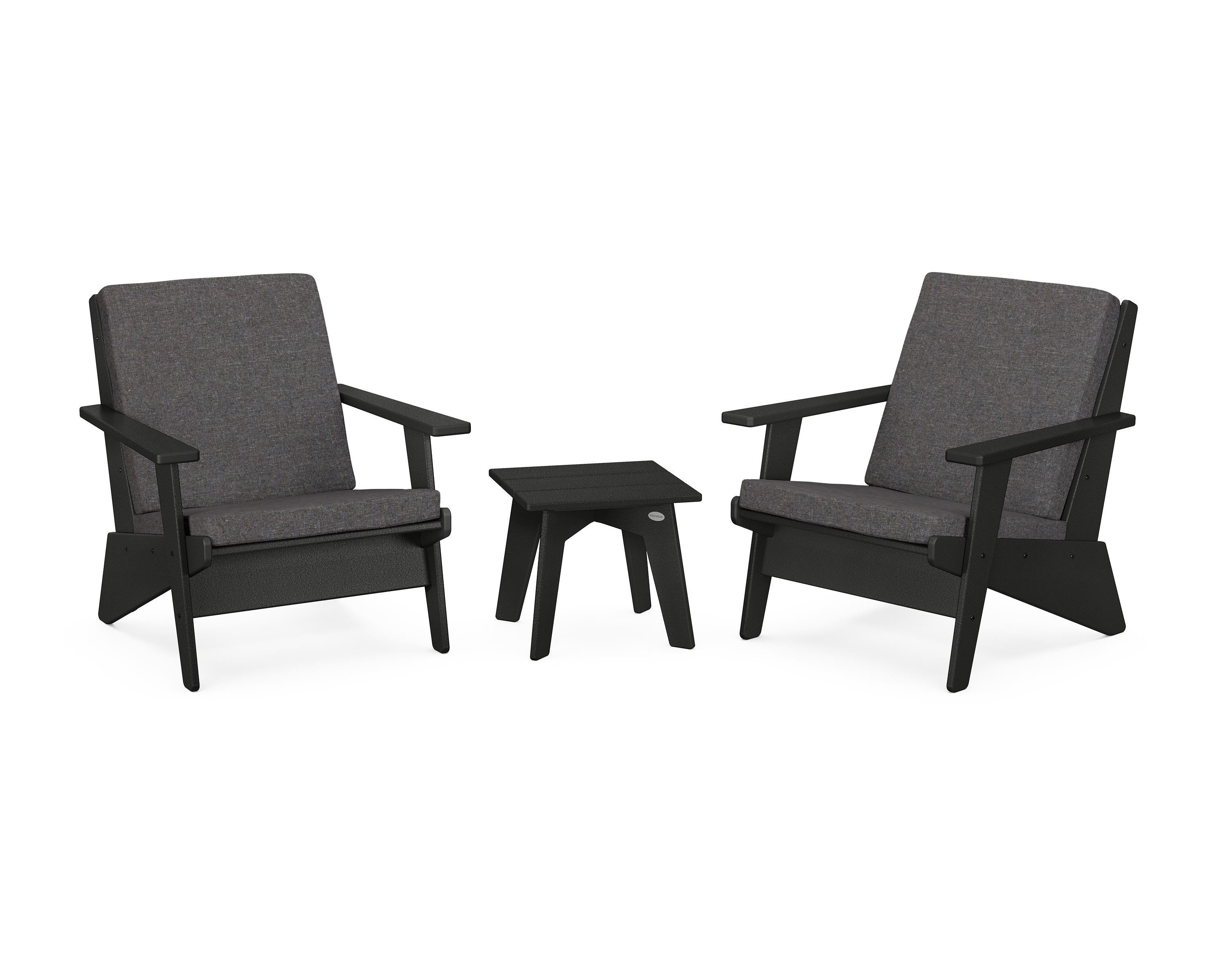 POLYWOOD® Riviera Modern Lounge 3-Piece Set in Black / Ash Charcoal