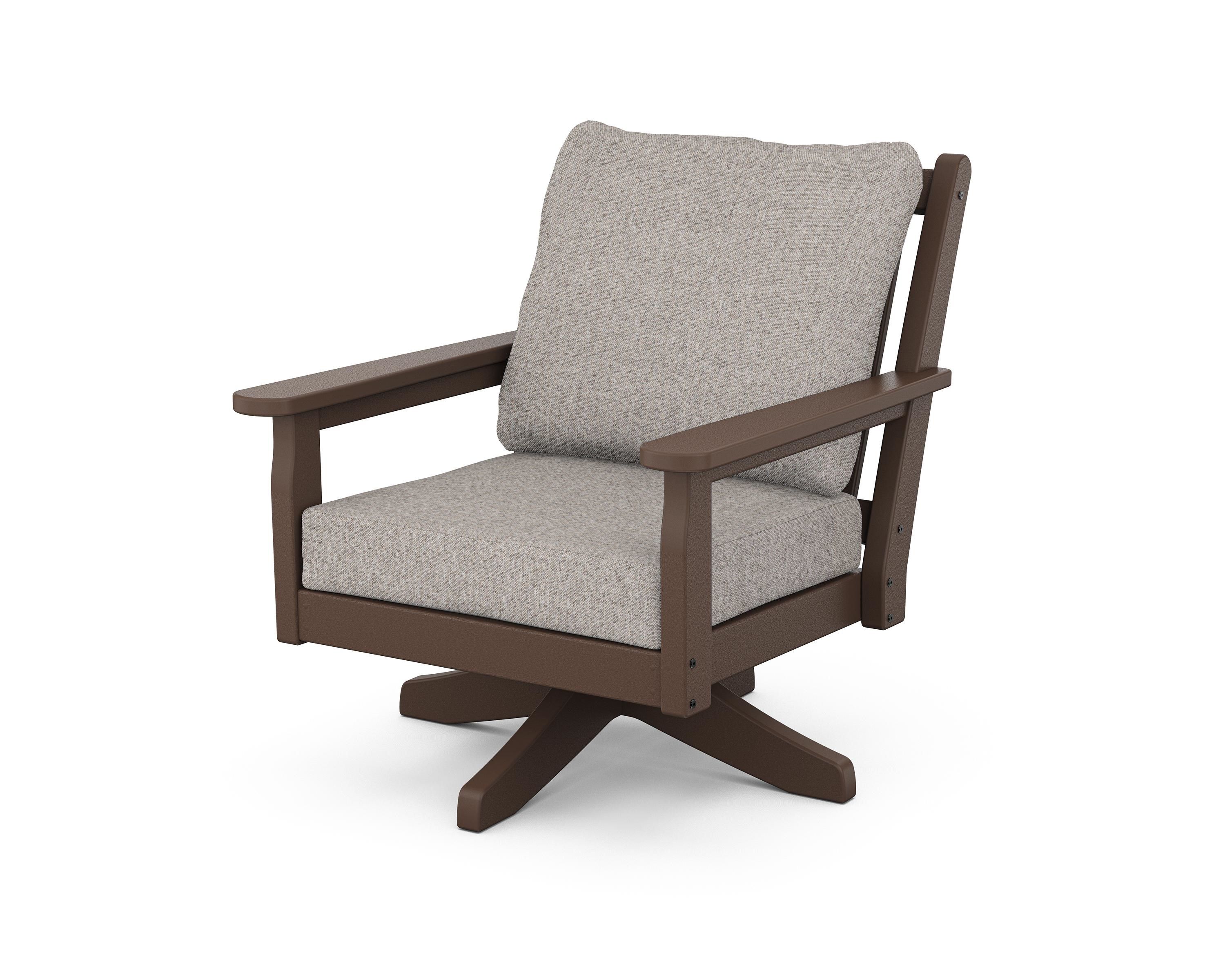 POLYWOOD® Chippendale Deep Seating Swivel Chair in Mahogany / Weathered Tweed