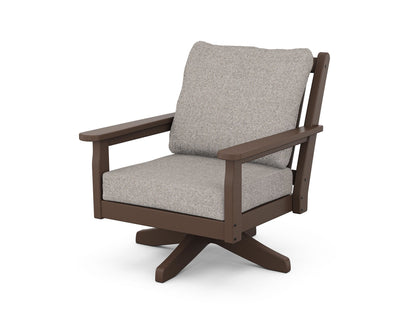 POLYWOOD® Chippendale Deep Seating Swivel Chair in Mahogany / Weathered Tweed