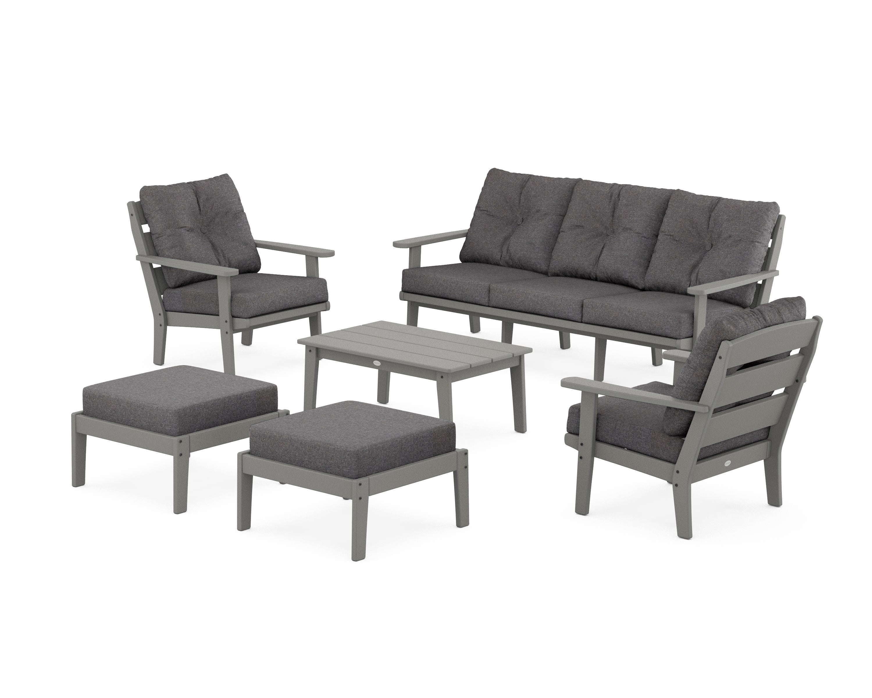 POLYWOOD® Lakeside 6-Piece Lounge Sofa Set in Slate Grey / Ash Charcoal