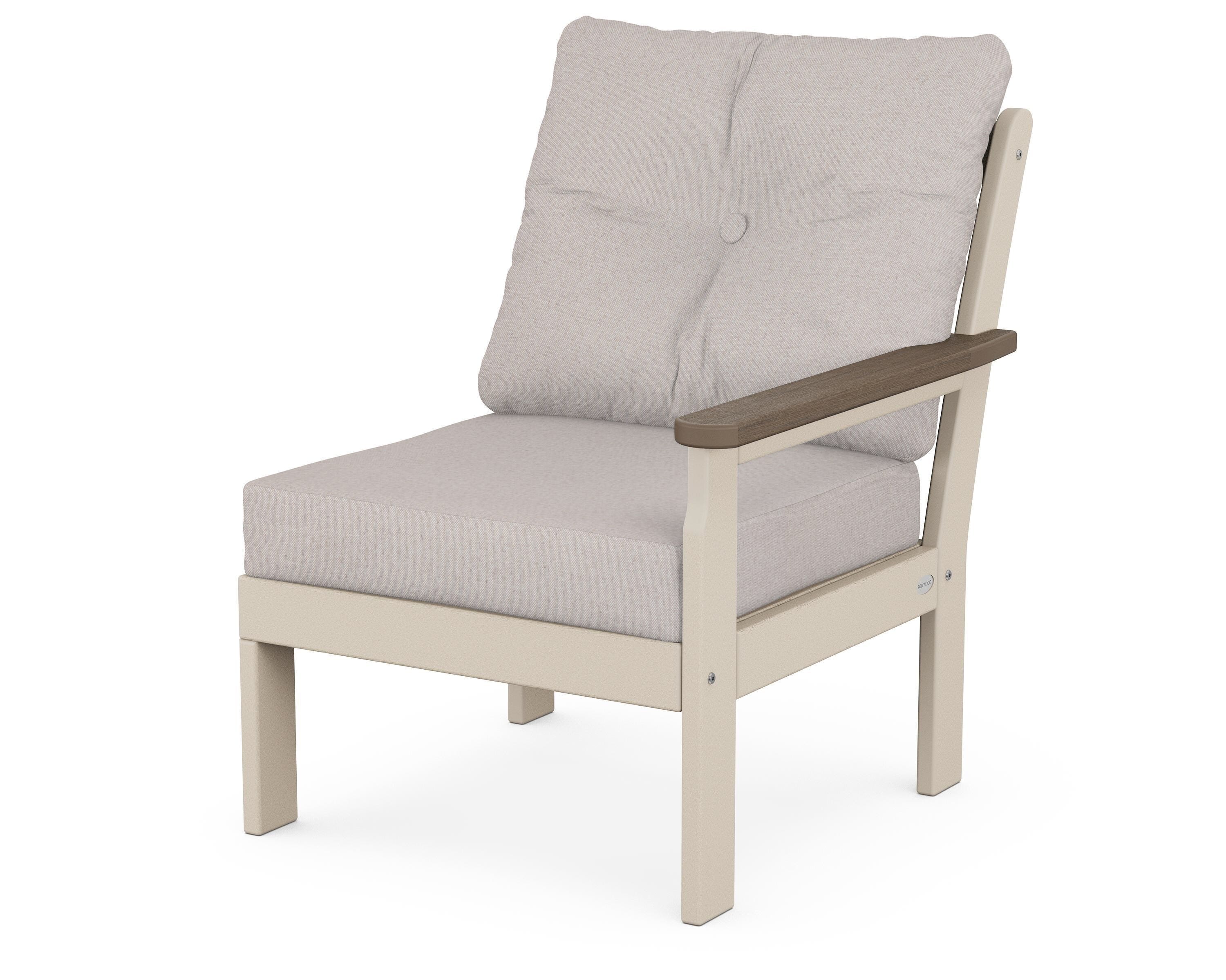 POLYWOOD® Vineyard Modular Right Arm Chair in Sand / Kona / Dune Burlap