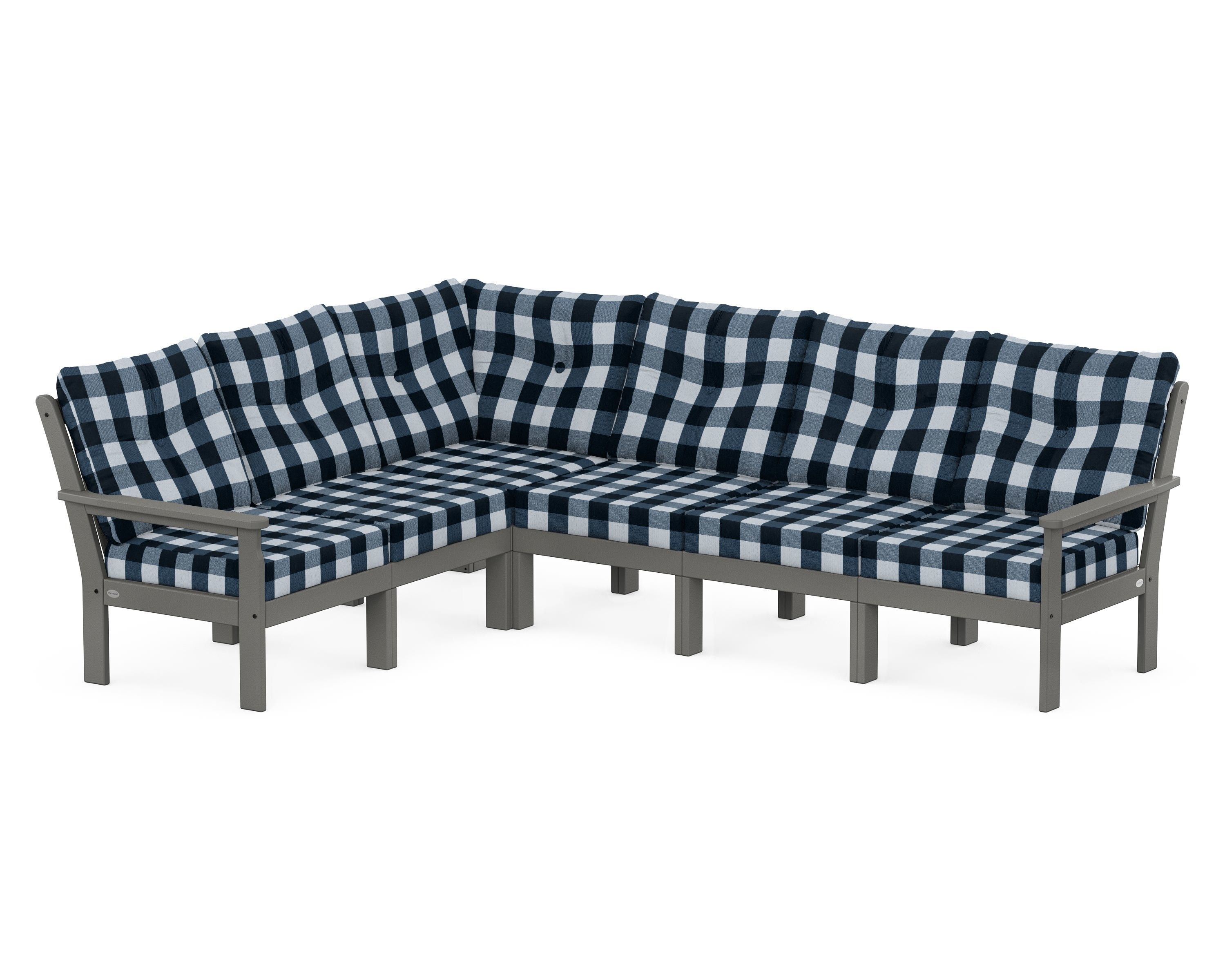 POLYWOOD® Vineyard 6-Piece Sectional in Slate Grey / Buffalo Plaid Marine Indigo