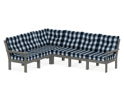 POLYWOOD® Vineyard 6-Piece Sectional in Slate Grey / Buffalo Plaid Marine Indigo