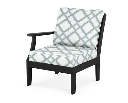 POLYWOOD® Braxton Modular Left Arm Chair in Black / Trellis Glacier Spa