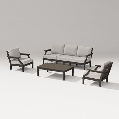 PW Designer Series Estate 4-Piece Lounge Sofa Set in Vintage Coffee / Cast Ash