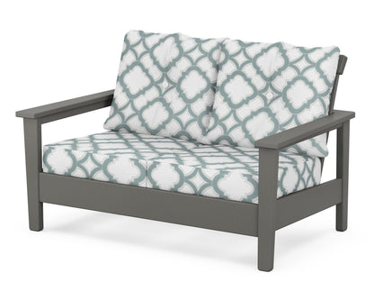 POLYWOOD® Prescott Deep Seating Loveseat in Slate Grey / Trellis Glacier Spa