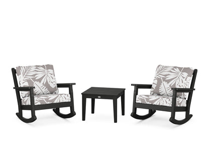 POLYWOOD® Chippendale 3-Piece Deep Seating Rocker Set in Black / Leaf Grey Mist