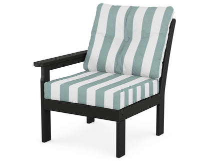 POLYWOOD® Vineyard Modular Left Arm Chair in Black / Cabana Stripe Glacier Spa