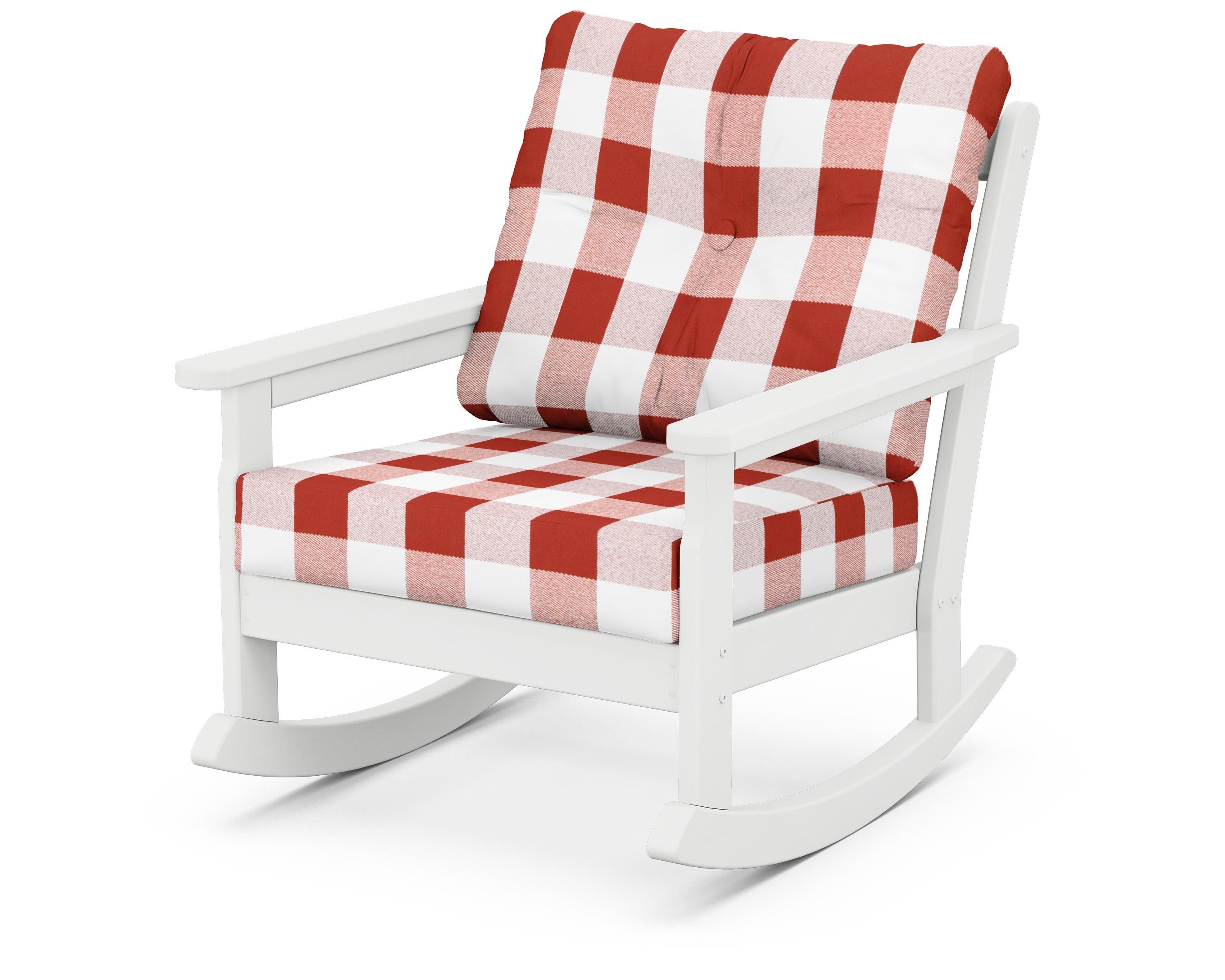 POLYWOOD® Vineyard Deep Seating Rocking Chair in White / Buffalo Plaid Crimson