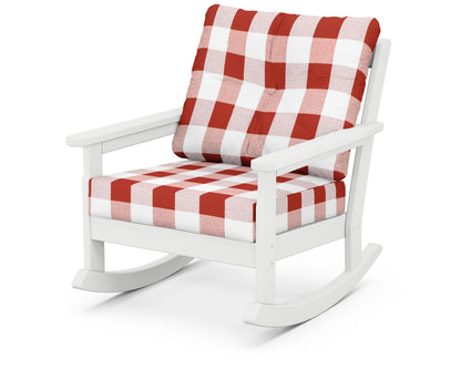 POLYWOOD® Vineyard Deep Seating Rocking Chair in White / Buffalo Plaid Crimson