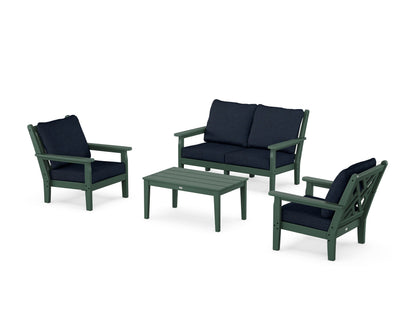 POLYWOOD® Chippendale 4-Piece Deep Seating Set with Loveseat in Green / Marine Indigo