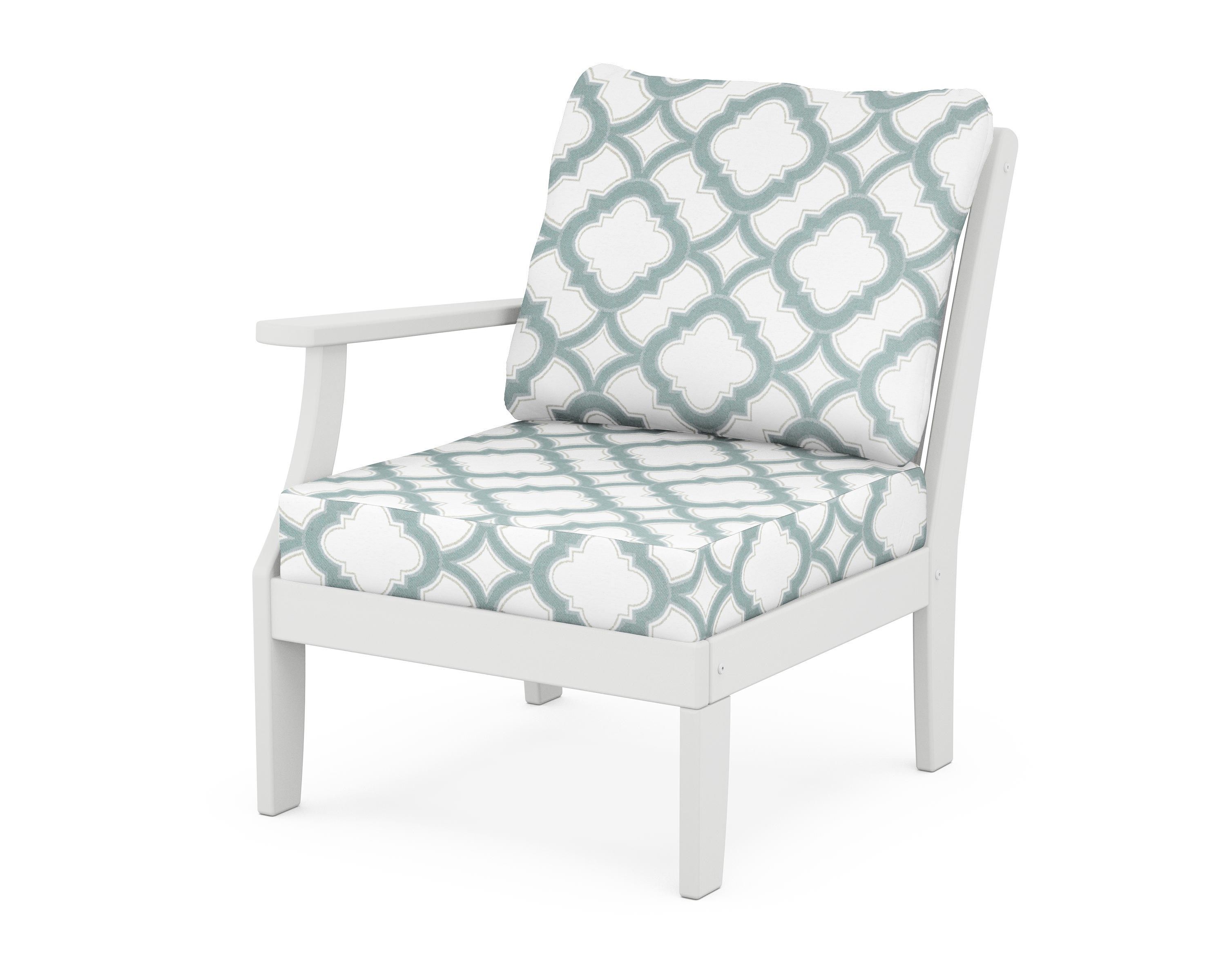 POLYWOOD® Braxton Modular Left Arm Chair in White / Trellis Glacier Spa