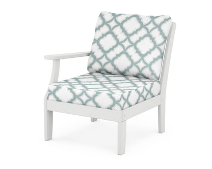 POLYWOOD® Braxton Modular Left Arm Chair in White / Trellis Glacier Spa