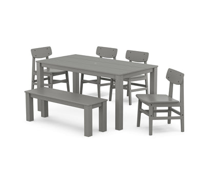 POLYWOOD® Modern Studio Urban Chair 6-Piece Parsons Dining Set with Bench in Slate Grey