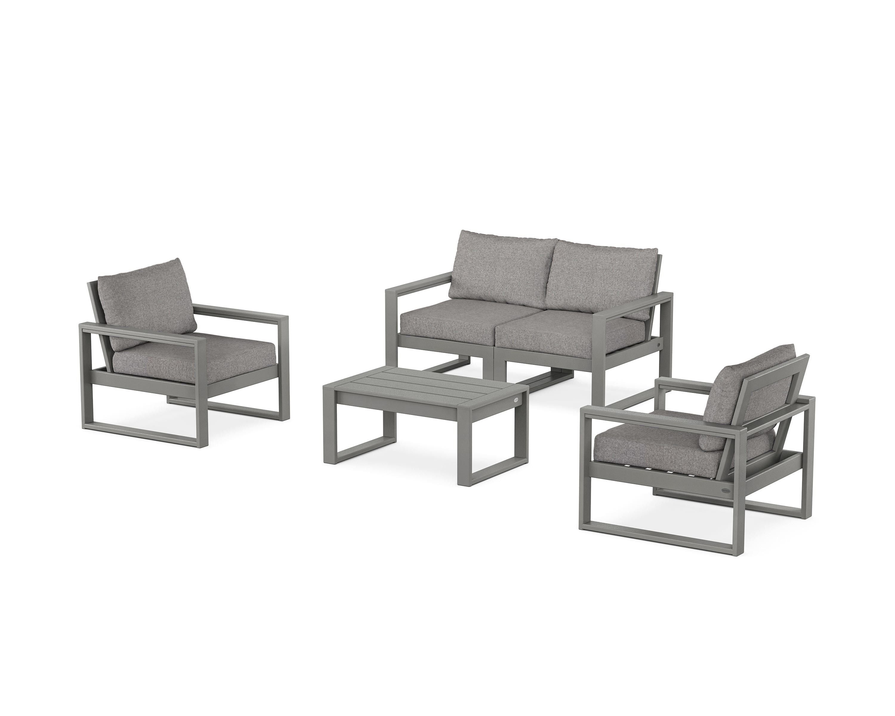 POLYWOOD® EDGE Sectional 4-Piece Deep Seating Set with Loveseat in Slate Grey / Grey Mist