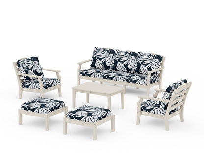 Draper James™ by  POLYWOOD® Savannah 6-Piece Lounge Sofa Set in Sand / Leaf Marine Indigo