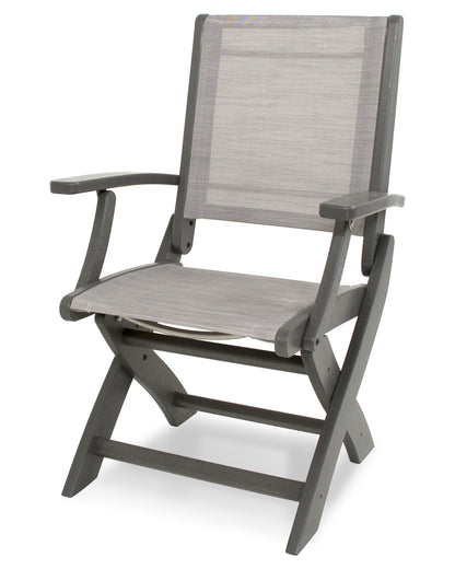 POLYWOOD® Coastal Folding Chair in Slate Grey / Metallic Sling