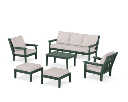 POLYWOOD® Chippendale 6-Piece Lounge Sofa Set in Green / Dune Burlap