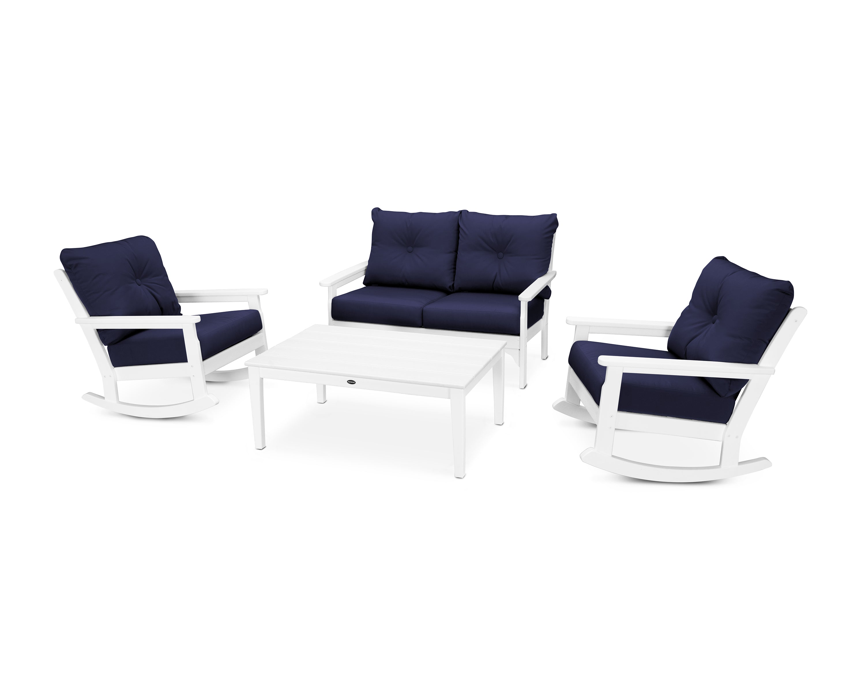 POLYWOOD® Vineyard 4-Piece Deep Seating Rocking Chair Set in White / Navy