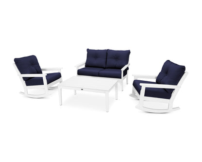 POLYWOOD® Vineyard 4-Piece Deep Seating Rocking Chair Set in White / Navy