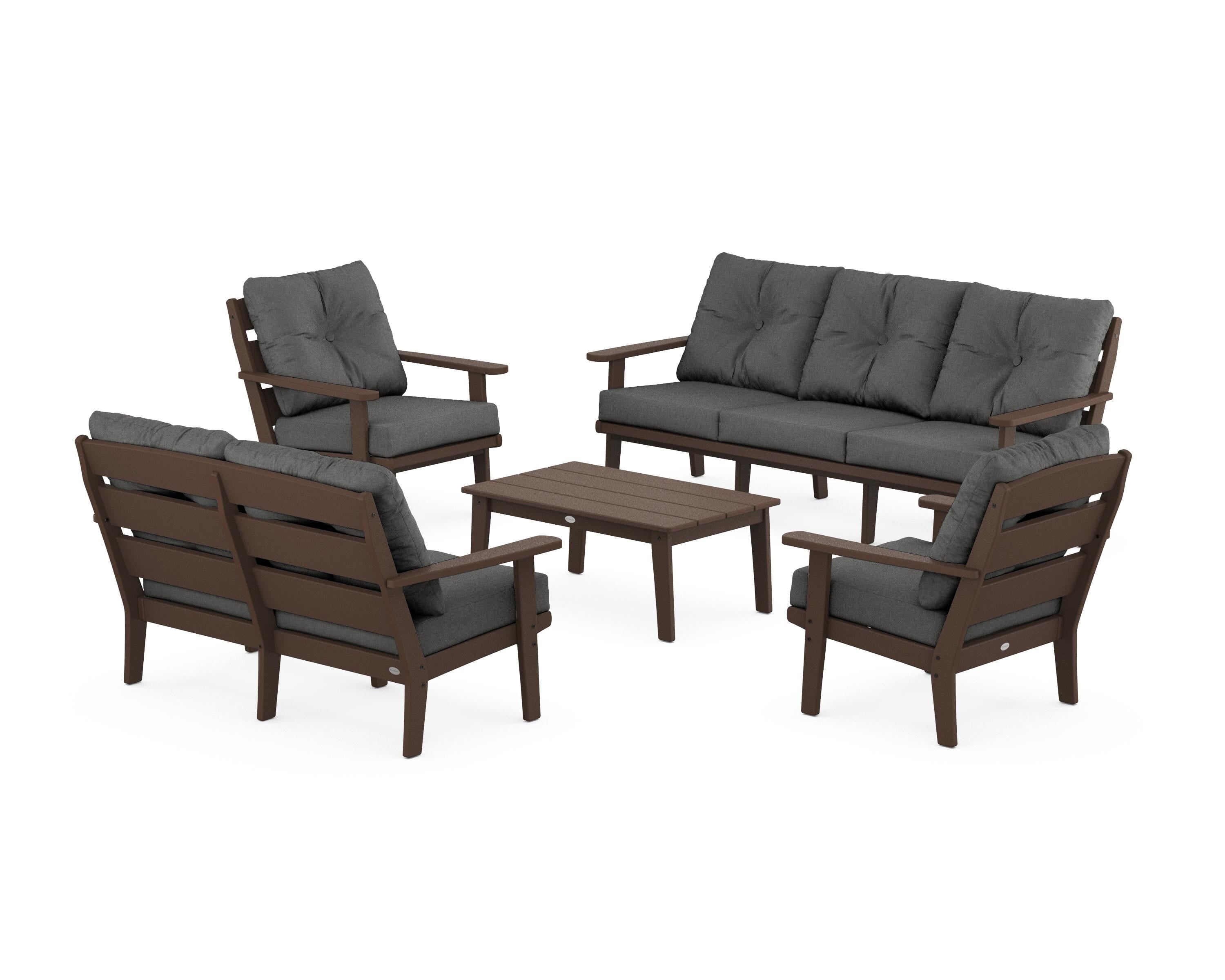 POLYWOOD® Lakeside 5-Piece Lounge Sofa Set in Mahogany / Spectrum Carbon