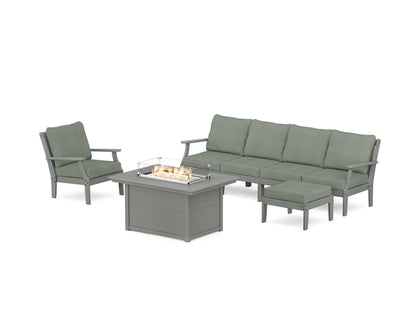 POLYWOOD® Braxton Sectional Lounge and Fire Pit Set in Slate Grey / Cast Sage