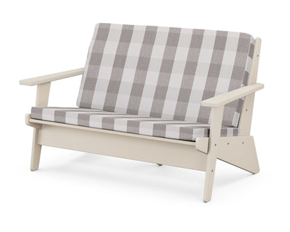 POLYWOOD® Riviera Modern Lounge Loveseat in Sand / Buffalo Plaid Grey Mist