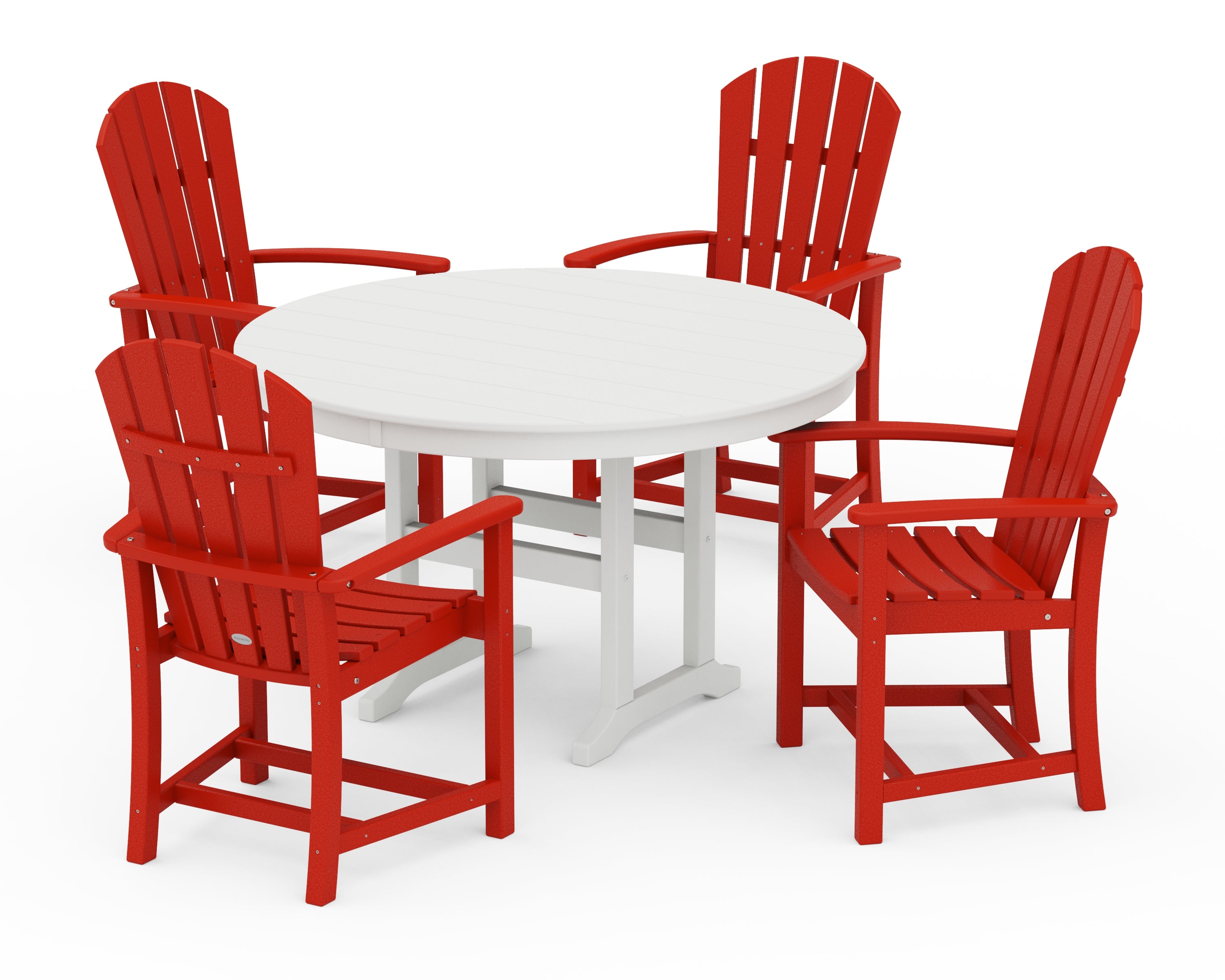 POLYWOOD® Palm Coast 5-Piece Round Farmhouse Dining Set in Sunset Red / White