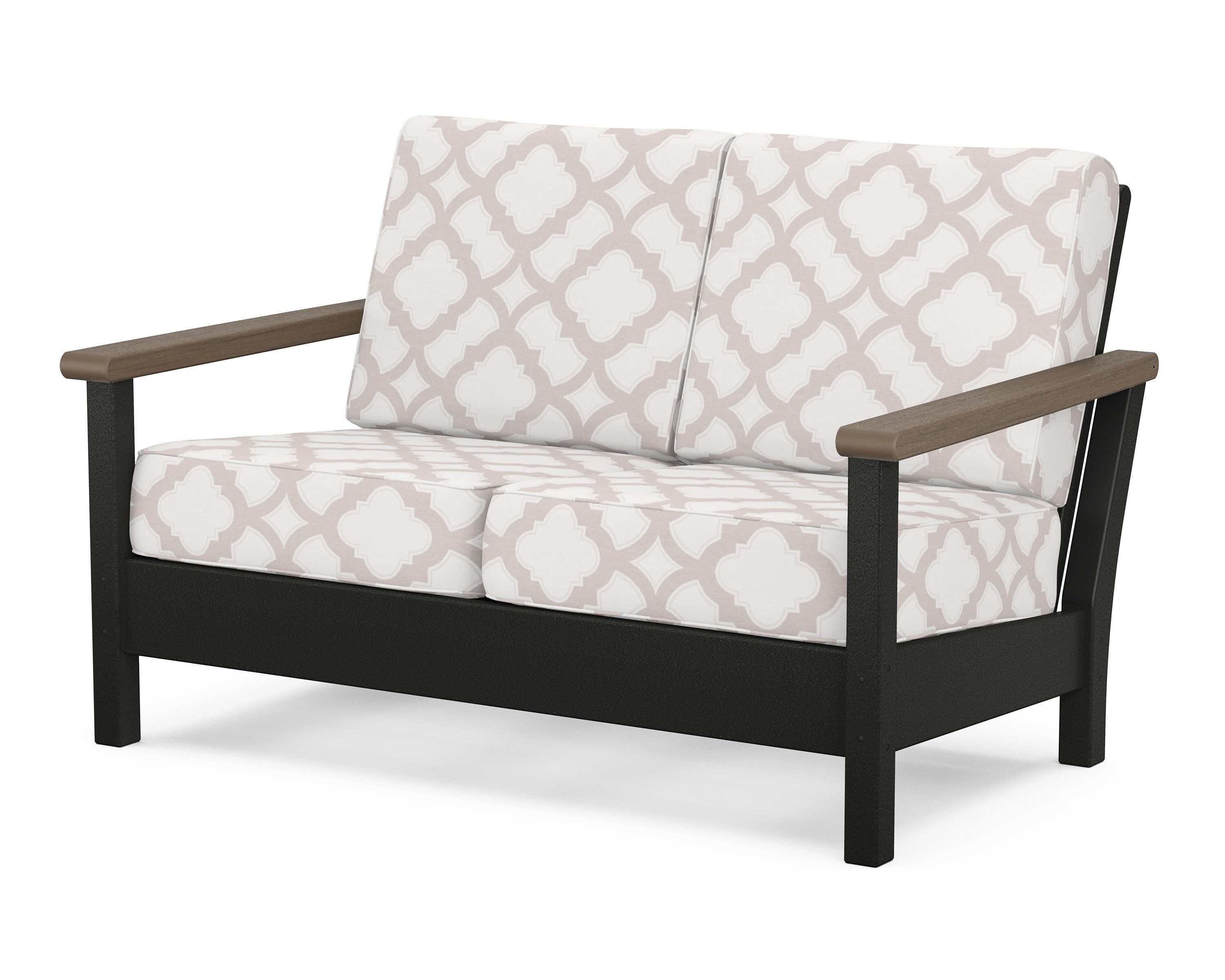 POLYWOOD® Harbour Deep Seating Loveseat in Black / Kona / Trellis Dune Burlap
