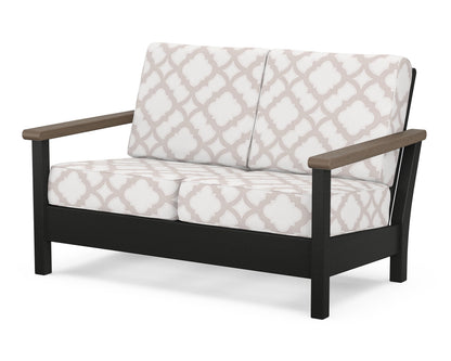 POLYWOOD® Harbour Deep Seating Loveseat in Black / Kona / Trellis Dune Burlap