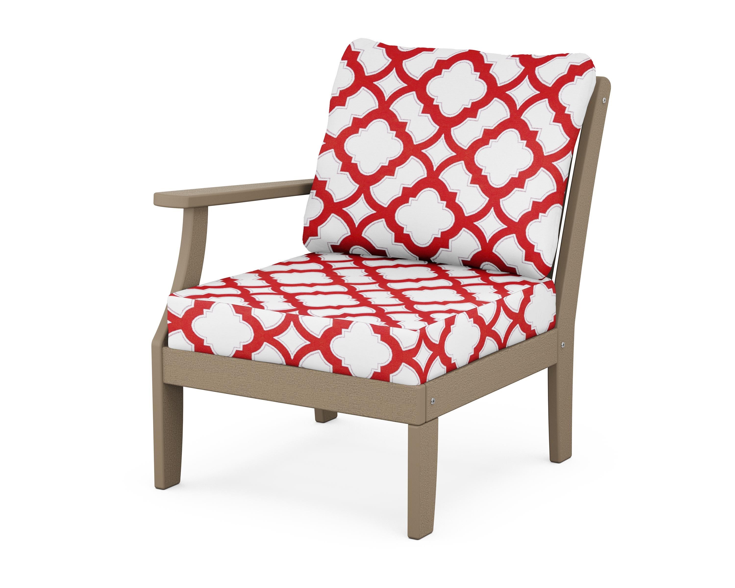 POLYWOOD® Braxton Modular Left Arm Chair in Vintage Sahara / Trellis Crimson