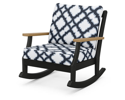 POLYWOOD® Braxton Deep Seating Rocking Chair in Black / Natural / Trellis Marine Indigo