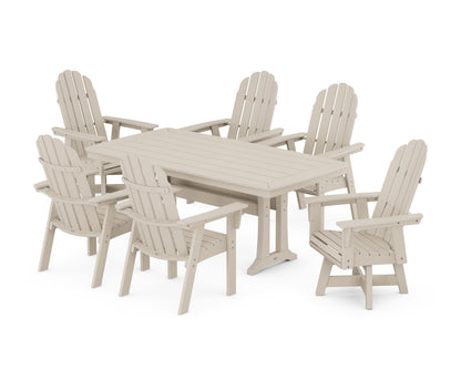 POLYWOOD® Vineyard Curveback Adirondack Swivel Chair 7-Piece Dining Set with Trestle Legs in Sand