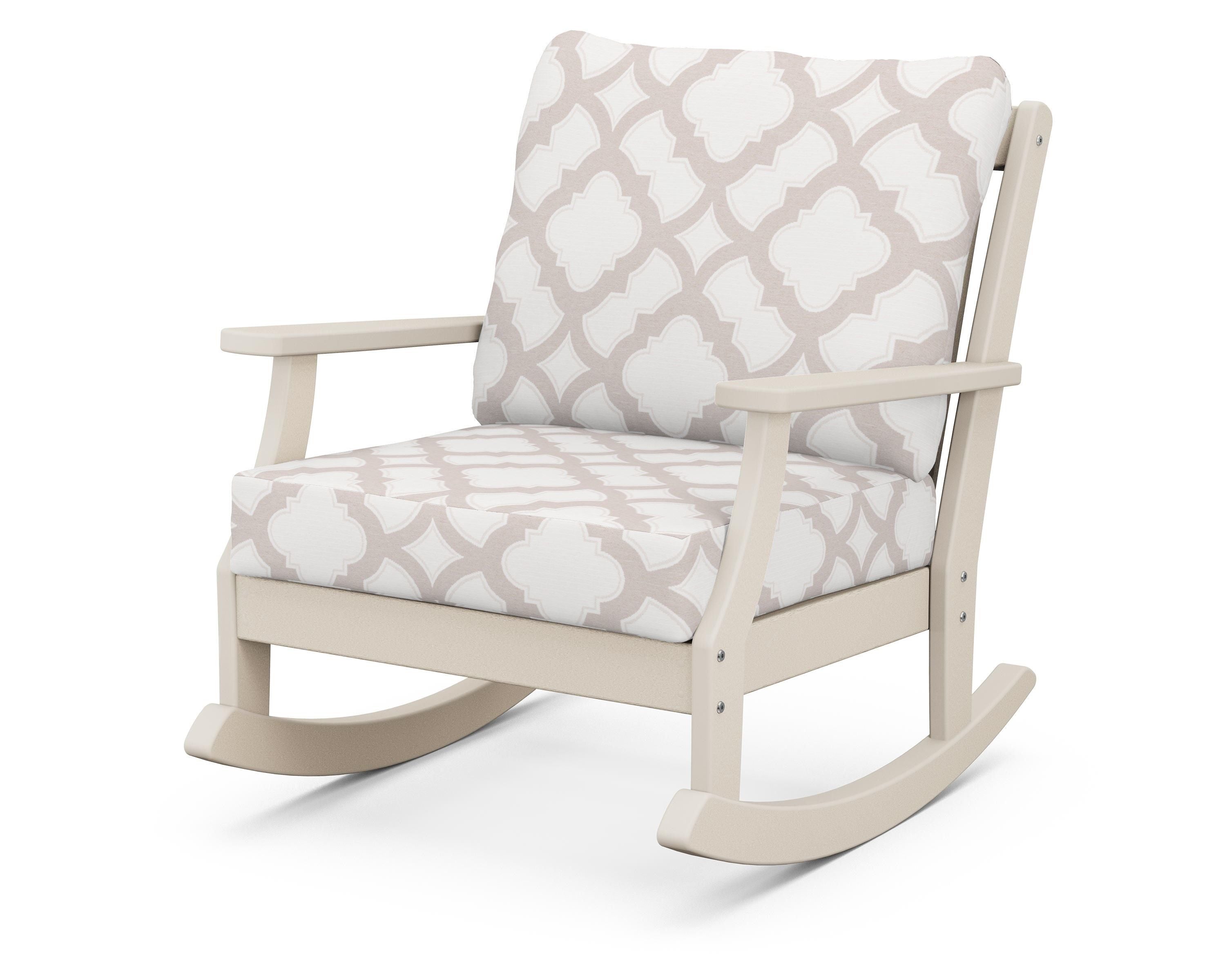 POLYWOOD® Braxton Deep Seating Rocking Chair in Sand / Trellis Dune Burlap