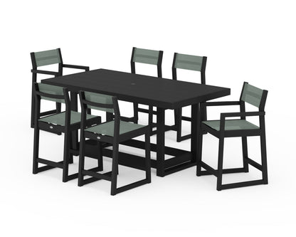 POLYWOOD® EDGE Sling 7-Piece Counter Table Set in Black / Dupioni Sea Mist Sling