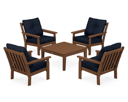 POLYWOOD® Vineyard 5-Piece Deep Seating Conversation Set in Teak / Marine Indigo