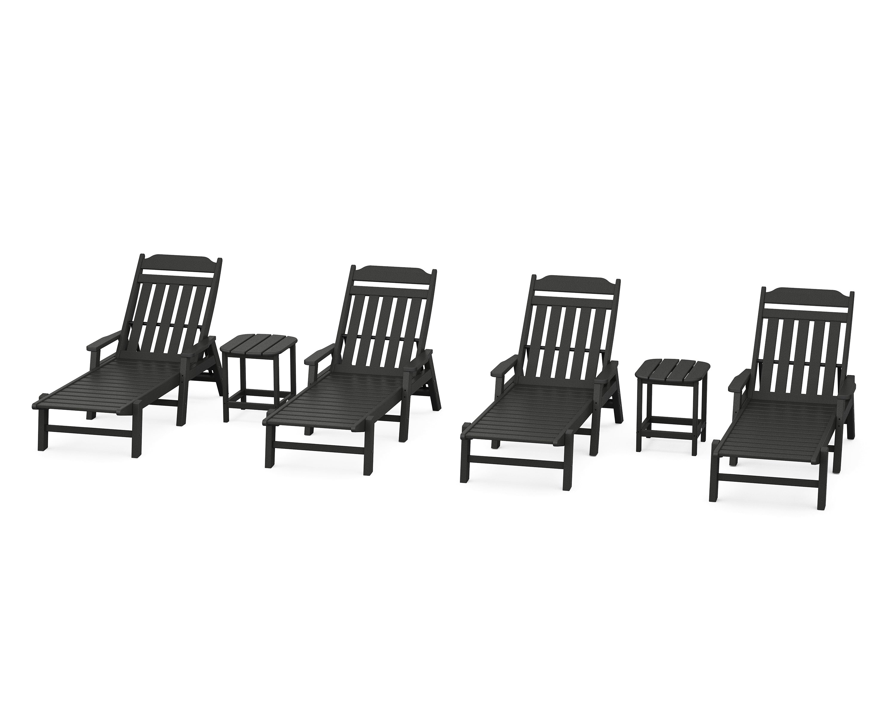 Country Living Cottage 6-Piece Chaise Set with Arms in Black