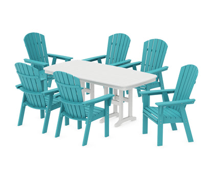 POLYWOOD® Nautical Curveback Adirondack 7-Piece Dining Set in Aruba / White
