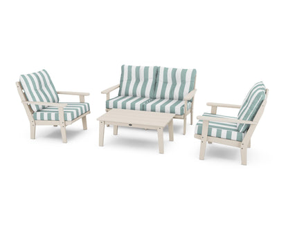 POLYWOOD® Lakeside 4-Piece Deep Seating Set in Sand / Cabana Stripe Glacier Spa