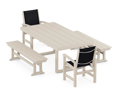POLYWOOD® Coastal 5-Piece Dining Set with Trestle Legs in Sand / Black Sling