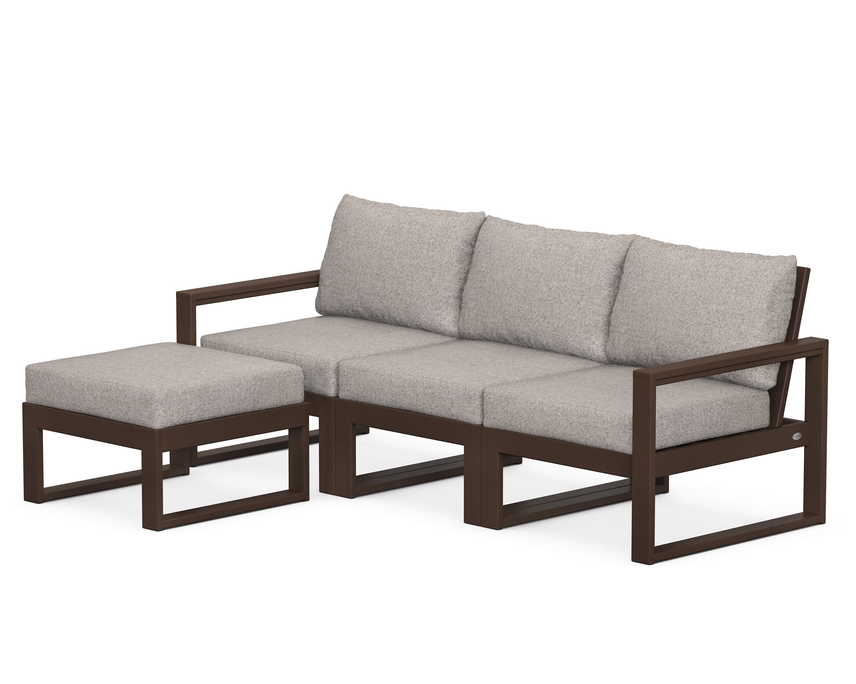 POLYWOOD® EDGE 4-Piece Modular Deep Seating Set with Ottoman in Mahogany / Weathered Tweed