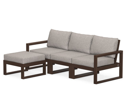 POLYWOOD® EDGE 4-Piece Modular Deep Seating Set with Ottoman in Mahogany / Weathered Tweed