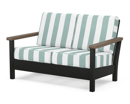 POLYWOOD® Harbour Deep Seating Loveseat in Black / Kona / Cabana Stripe Glacier Spa