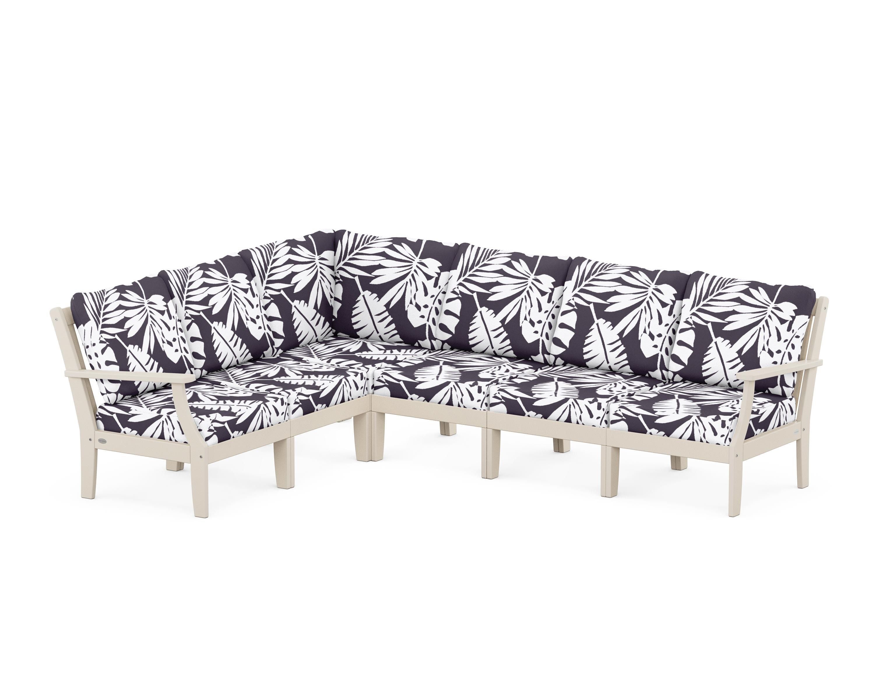 POLYWOOD® Braxton Modular 6-Piece Deep Seating Set in Sand / Leaf Navy