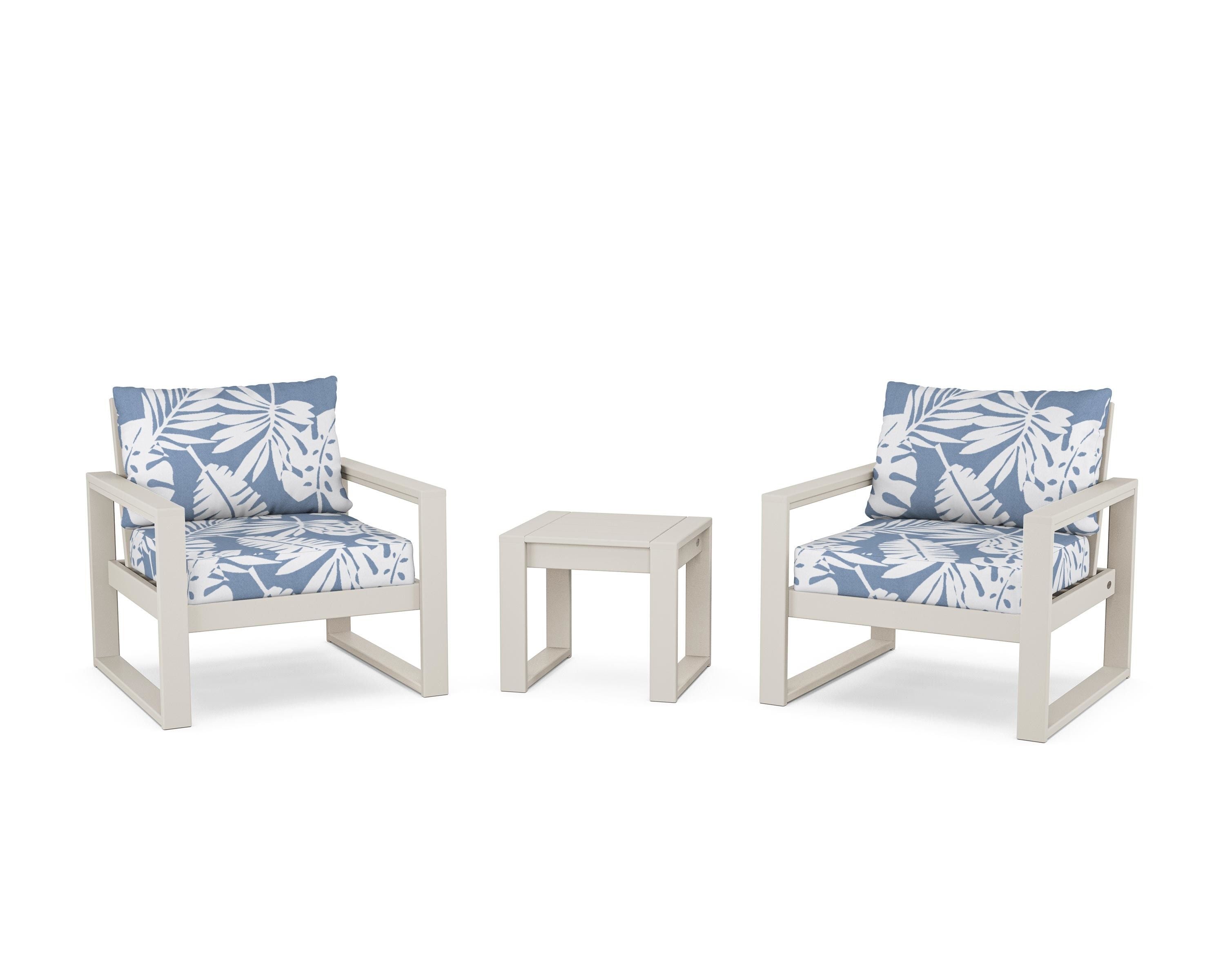 POLYWOOD® EDGE Sectional 3-Piece Deep Seating Set in Sand / Leaf Sky Blue